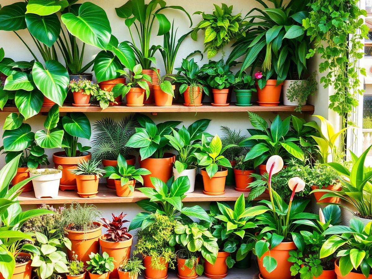 Colección colorida de plantas de interior sanas y frondosas